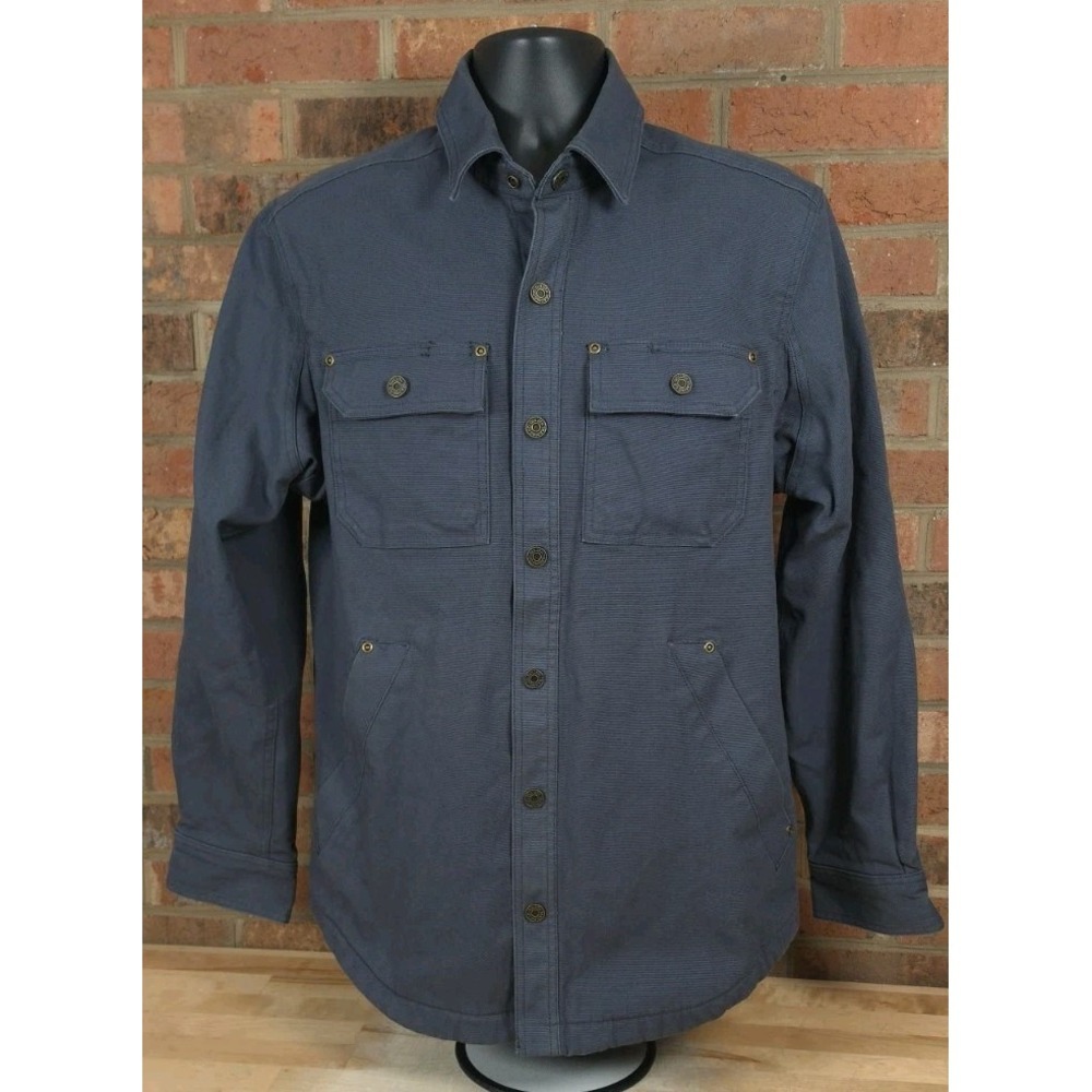 Duluth Trading Co Burly DuluthFlex Fire Hose Trim Fit Shirt Jacket Blue Medium